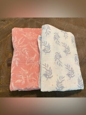 Aden + Anais Pink Muslin Cotton Baby Blanket Blooms Birds Swaddle Security 41x36